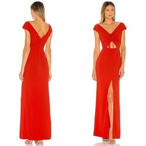 Lovers + Friends Flame Scarlet Ruched Maxi Camila Red Cutout Gown Size Small